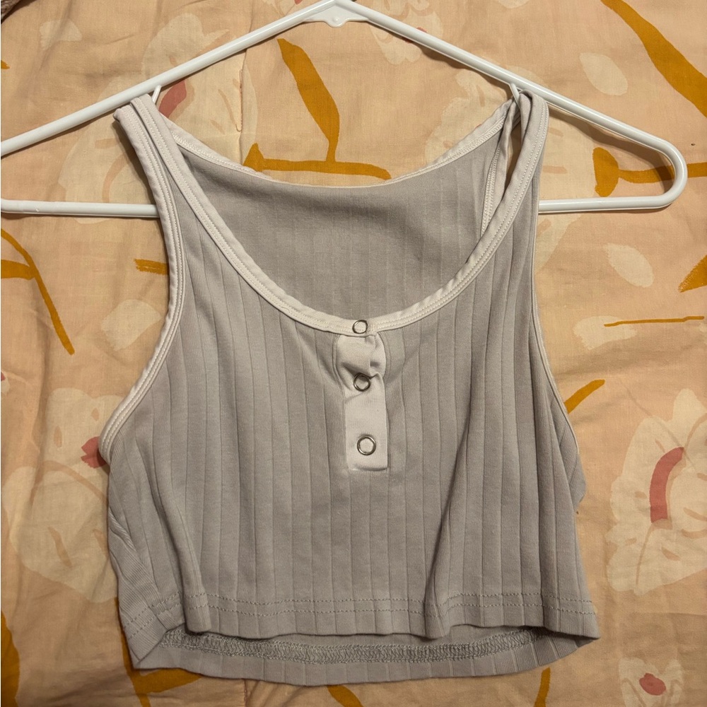 Grey button crop top
